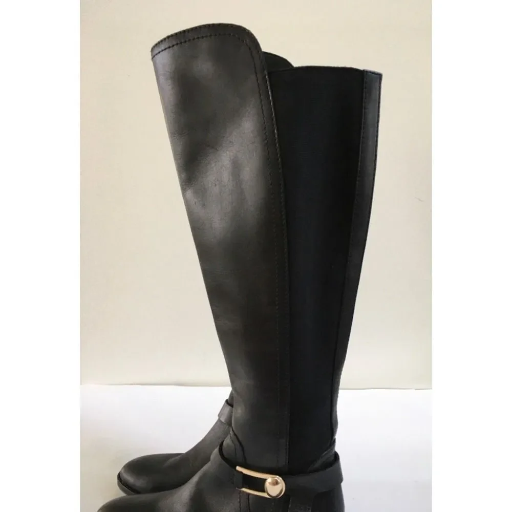 Vince Camuto Pearley Knee High Black Leather Riding Boots Size 6.5M